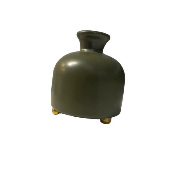 Hunter Green Vase Oil Diffuser Pot Small Gold Feet Home Decor Wicked - Picture 1 of 7